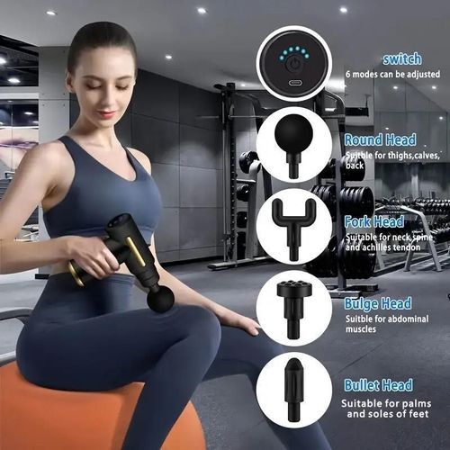Home Portable USB Rechargeable 6-Speed Body Massage Gun - Adjustable Multifunctional Body Fascia Gun, Perfect for Muscle Recovery, Neck & Back Pain Relief, Post-Workout Relaxation, 4 Replaceable Heads, Black Color, Ideal Gift Option, Compact & Easy to Use