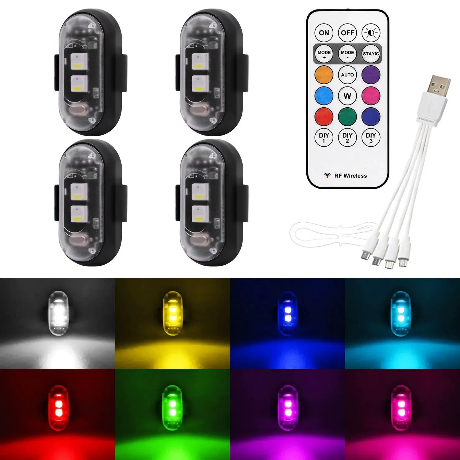 Car LED Light, Multifunctional Car LED Warning Light, Rechargeable Wireless Car Light with Remote Control, Decorative Light, Motorcycle, Truck