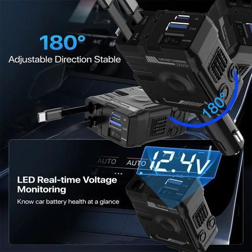 Retractable Car Charger 4 in 1, USB-C Fast Charging Adapter with Lightning Cable&Dual Charge Port Compatible with iPhone, Samsung,Smartphone