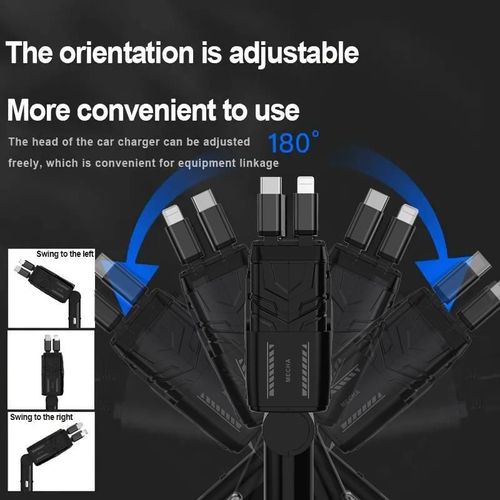 Retractable Car Charger 4 in 1, USB-C Fast Charging Adapter with Lightning Cable&Dual Charge Port Compatible with iPhone, Samsung,Smartphone