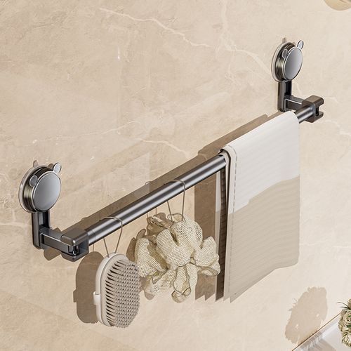 Upgraded Double Bar Towel Holder - No Drill Suction Wall Mount, Adjustable Bathroom Organizer Rack for Kitchen or Bath, Rustproof Space-Saving Storage