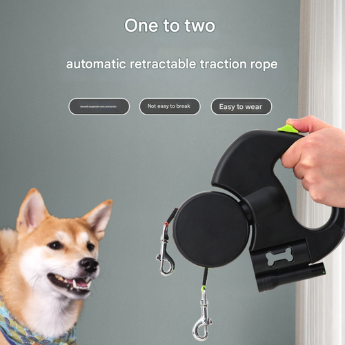 2 in 1 Retractable Dual Dog Leash - Double Head Pet Lead with LED Light, Adjustable Retractable Leash for Medium Small Dogs, Dual Pet Walking Leash for Two Dogs, Ideal for Outdoor Walking