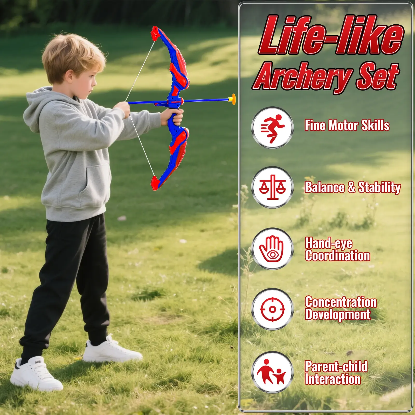 Spider-themed bow & arrow set with LED lights, spider quiver, target, 8 suction cup arrows. Toy gift for boys ages 3+ (ideal 8-12).