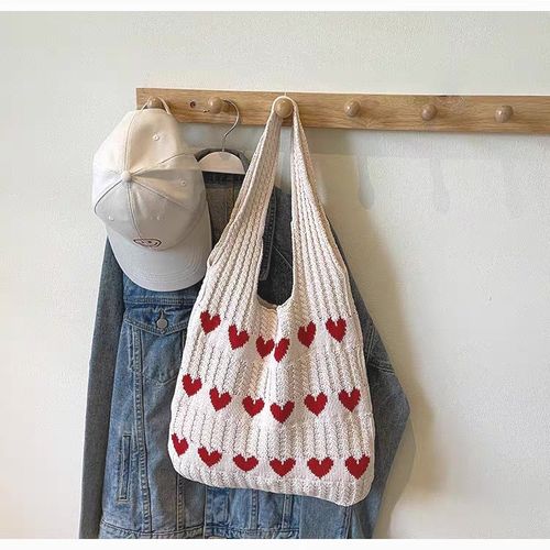 Heart Pattern Crochet Summer Tote Bag for Women, Summer 2026 Large Everything Tote Bag, Large Beach Bags, Trendy High Quality Everyday Shoulder Bag for Daily