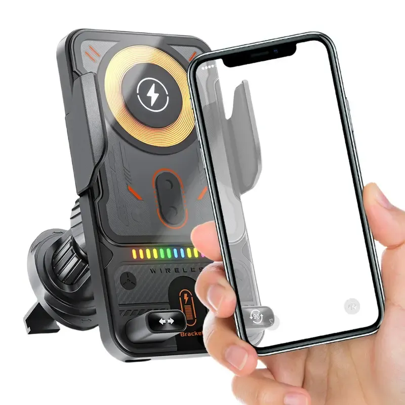 15W Wireless Charging Car Phone Holder Electric Induction Opening Closing Horizontal and Vertical Rotation Air Vent Mount Multifunctional for Apple and Android Phones Electronic Smartphone Charger