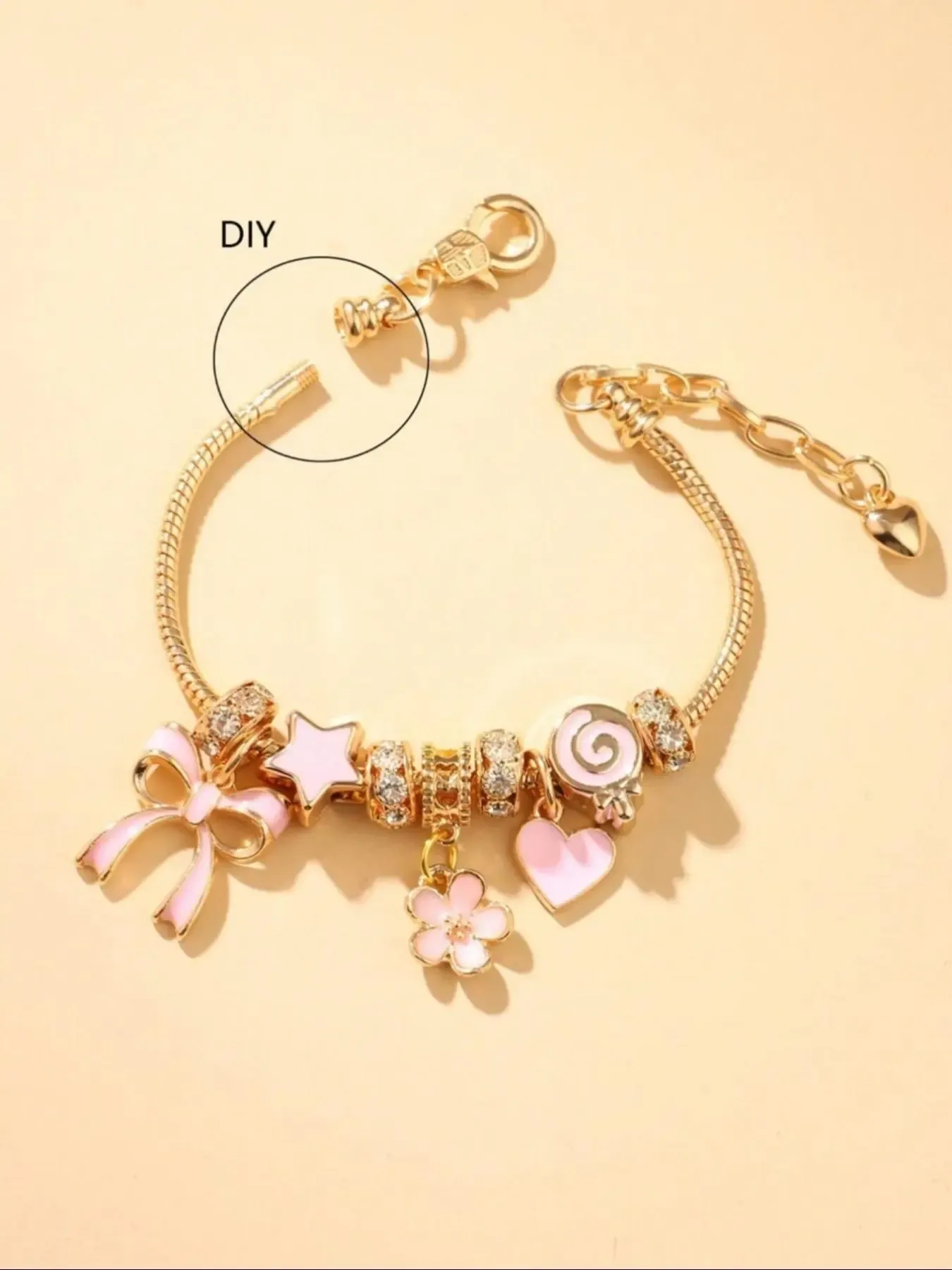 Cute Bow & Heart & Flower Design Charm Bracelet, Rhinestone Decorated Bracelet for Women & Girls, Trendy All-match & Exquisite Jewelry for Birthday Gift, Rhinestone Decorated Bangle, Charms Bracelet