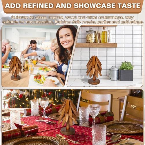 Natural Tree Trivet Set - 4 Wooden Trivets & 1 Stand - Heat-Resistant Foldable Design - Durable & High-Quality Solid Wood - Ideal for Hot Dishes, Pots, Bowls, Teapots - Kitchenware & Tableware Coasters