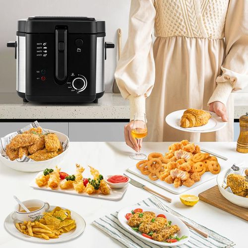 Deep Fryer with Basket, 1500W Electric Deep Fryer, Temperature Control, Removable Lid, 1.5L Non-Stick Inner Pot, Easy to Clean Cooker Springtok Cooking Food