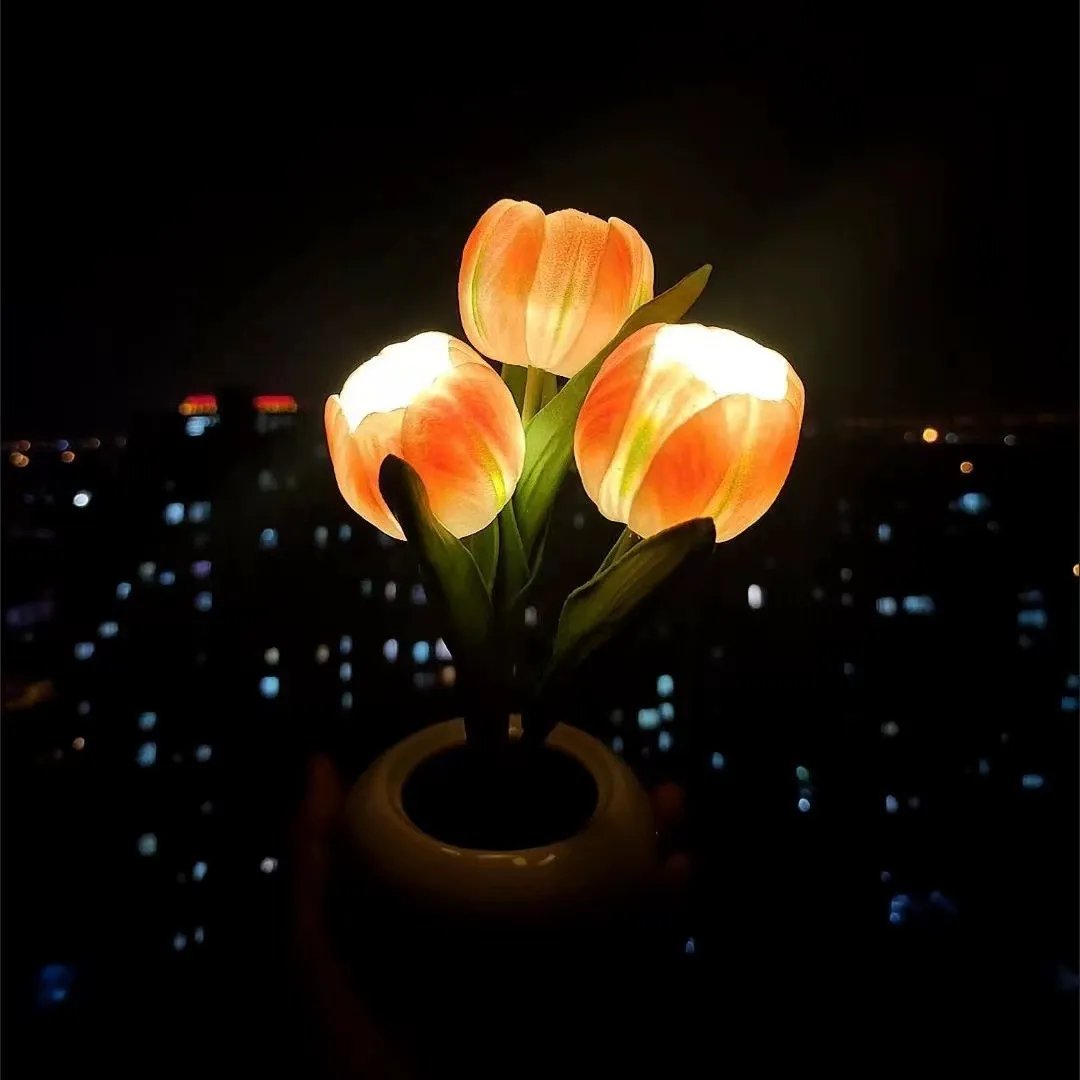 Tulip Lamp LED Simulation Tulip Nightlight with Vase Table Lamp Decoration Suitable for Home, Living Room, Tabletop Decoration, Holiday Gifts, Mood Decorative Lights