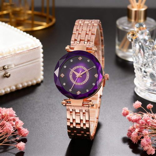 Women's Elegant Round Analog Quartz Watch Stylish Versatile Exquisite Waterproof Watch with Diamond Cut Glass