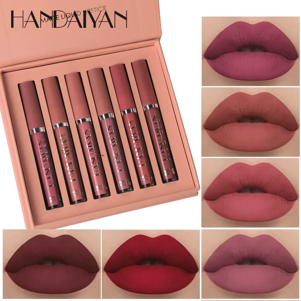 handaiyan Matte Lipstick & Lip Gloss Set - 6-Piece Waterproof, Non-Stick Cup Lip Makeup Kit, Long-Lasting Lipstick & Liquid Lipstick, Versatile Lip Color Set for Daily Wear & Makeup Looks