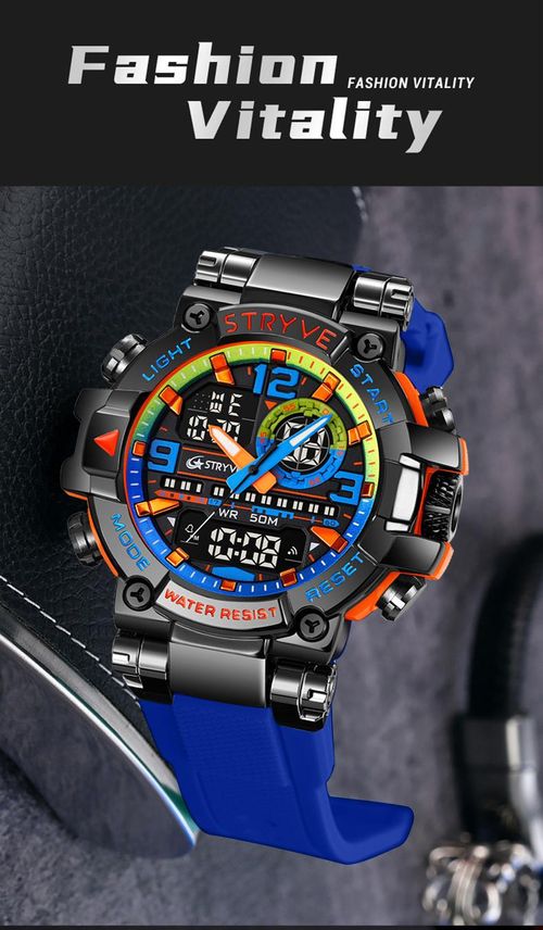 Men's Colorful Punk Style Quartz Watch, Multi.Functional Waterproof Dual Display Wristwatch, TrendyFashion Sport Watch, Birthday Gift with Gift Boxfashionable wristwatch multifunctional men