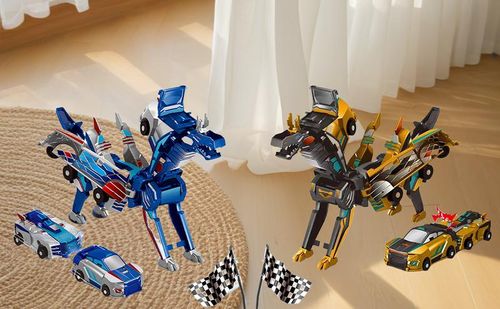 Magnetic Dinosaur Transformer Car Toy, 2-in-1 Magnetic Cars That Transform into Flying Dragon Deer and Unicorn, Automatic Collision Transforming Toy, Fun STEM Toy Birthday Christmas Gift for Boys & Girls