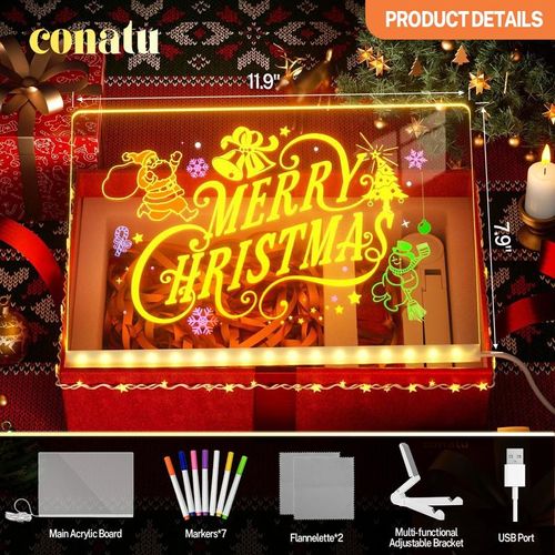 Led Drawing Board For Kids, Acrylic Dry Erase Light-Up Board with Stand Markers Wipes Spray Bottle & Tracing Paper Erasable Reusable Board for Kids Learning Ideal Gift for Birthday Halloween Christmas Decorative Neon Sign