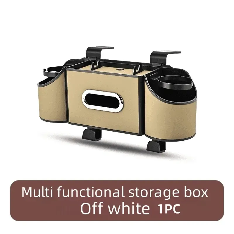 Car Organizers and Storage Box, Multifunctional Car Seat Back Storage Box with Tissue Holder, 2 Cup Holders & Bags Hooks, Back Seat Car Organizer for family and Travel