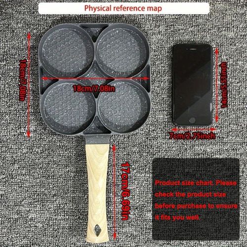 4-hole Non-stick Frying Pan, 1 Count Household Egg Frying Pan with Wooden Handle, Easy To Clean Small Frying Skillet for Home Kitchen, Birthday Gift Ideas, Nonstick Cookware