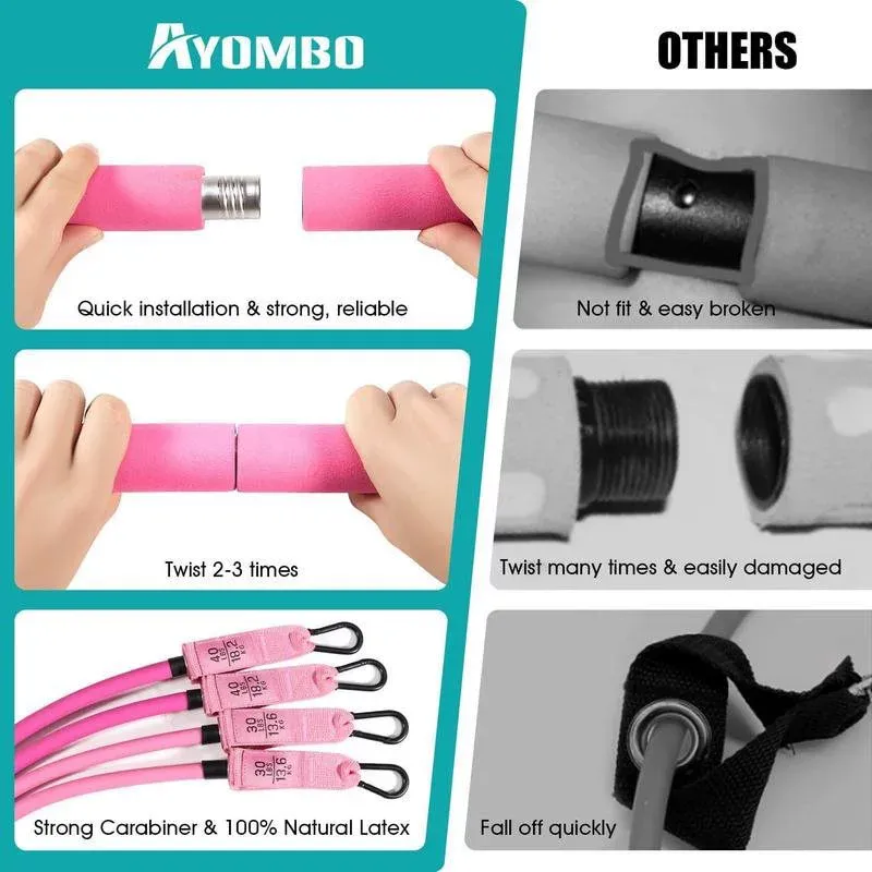 Pilates Bar Kit with Resistance Bands, Pilates Workout Equipment for Legs, Hip, Waist, Arm, Squats Exercise Equipment for Home Workouts, Adjustable 3-Section Pilates Bar Kit for Women & Men,Yoga