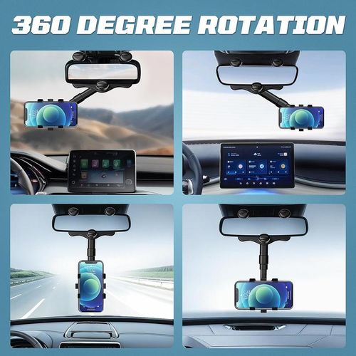 360 Degree Car Phone Holder Rearview Mirror, 2026 Multifunctional Navigation Bracket, 360° Rotatable & Retractable Car Phone Holder,car accessories