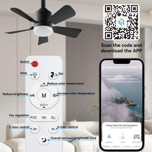 Socket Fan Light Portable with Remote and Intelligent(mobile phones)control,E27 Celling Fan with 1000 Lumens light,Safety Rope for Bedroom, Kitchen, Living Room and Baby Room