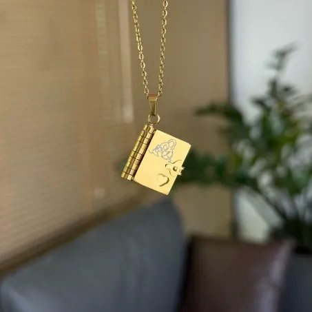 Book Necklace for Granddaughter Titanium Steel Collarbone Necklace - Book Locket with Love Letter Envelope Design, Scratch-Resistant Heart Necklace, Ideal for Daily Wear & Gift