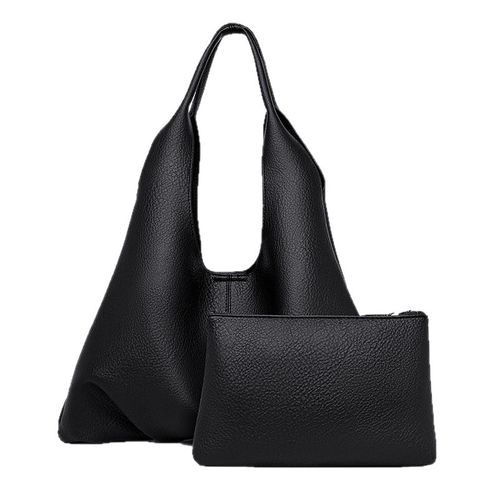 Minimalist soft leather shoulder bag, stylish commuter large-capacity tote bag with matching pouch