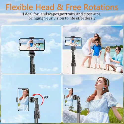 62'' Adjustable Phone Tripod & Selfie Stick with Bluetooth Remote, Universal Mount for iPhone, Android, and Cameras
