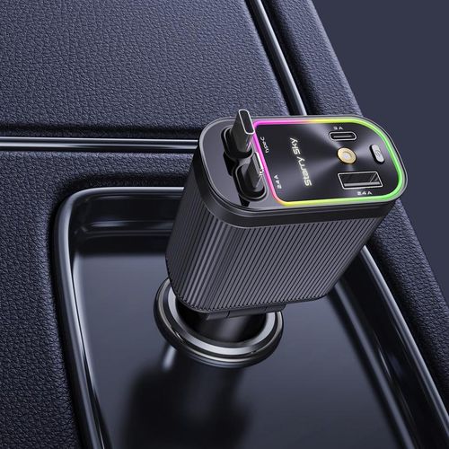 4 in 1 Retractable Car Charger,Double TypeC Fast Charging Adapter with Lightning Cable&Dual Charge Port Compatible