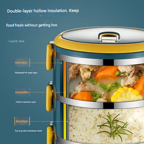 2025 New 4-Layer Stainless Steel Insulated Lunch Box with Lid | Microwave Safe Bento Box | Includes Cutlery Set,  Insulated Bag | for Office Workers & Students Blue