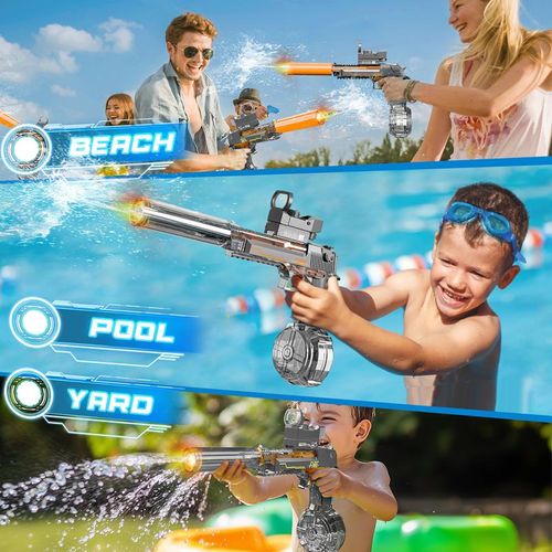 Electric Water Gun with LED Lights - Powerful High Powered Squirt Pistol, 26-35ft Long Range, IP67 Waterproof, Outdoor Water Toy for Kids and Adults, Ideal Summer Party Birthday Gift