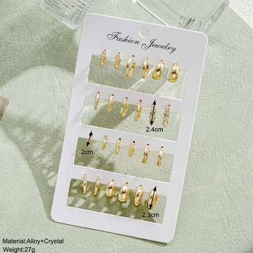 New Ins Style Minimalist Retro C-Shaped Diamond Earrings Set - 12-Piece Women's Delicate High-End Ear Jewelry, Versatile Daily & Party Accessories