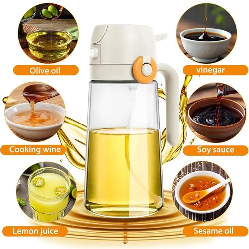 2-in-1 Olive Oil Dispenser and Sprayer for Kitchen, 16oz Premium Glass Oil Bottle for Cooking, Air Fryer, Salad, Grilling, Barbecue Utensils, Food-Grade Oil Sprayer for Precise Control, Healthy Meal Prep, Multi-Color Oil Bottle for Home Use