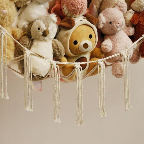 Plush Toy Net, 1 Count Hand-woven Rope Wall Mounted Triangular Toy Storage Corner Basket Organizer, Home Organizer for Living Room Bedroom Dormitory