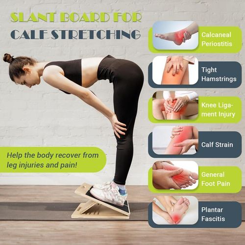 Slant Board for Calf Stretching, Adjustable Portable Wooden Incline Board for Calf Stretcher with Training Poster, 300 Lbs Weight Capacity Calf Stretch Wedge for Leg Exercise, Squat & Physical Therapy