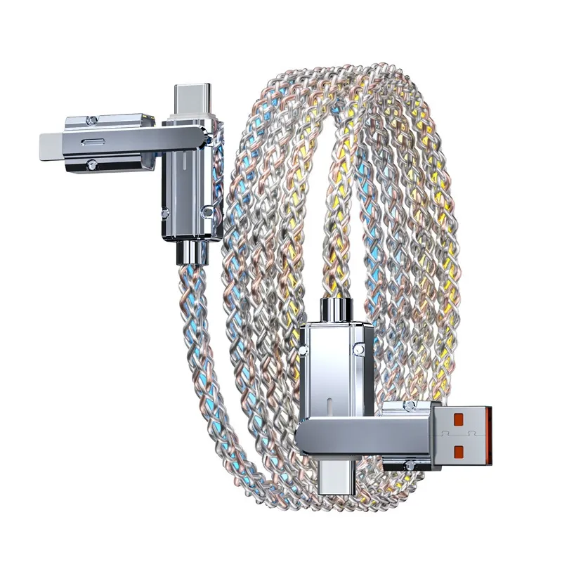 4-in-1 RGB Gradient Charging Cable | Zinc Alloy | Super Fast Charge | Dual-Port LED Light | Multi-Device Compatibility