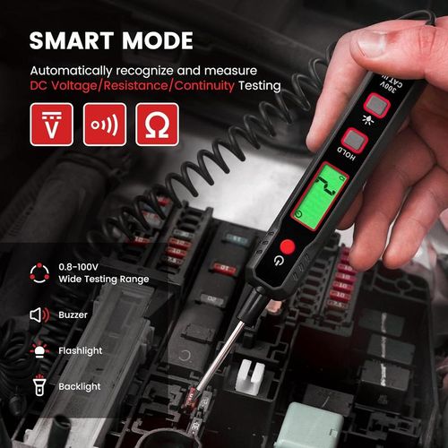 0.8-100V DC Car Automotive Circuit Tester - Smart Auto-Ranging Fuse Tester with Sharp Probe, Professional Vehicle Voltage Tester for Car Battery, Bidirectional Polarity Checker Tool for Voltage Continuity Resistance Detection with Audible Buzzer, Essential Auto Maintenance & Repair Tool