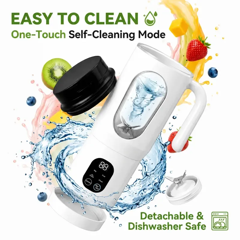 Compact Cordless Portable Blender - USB-Rechargeable Handheld Juicer & Citrus Juicer, 22000 RPM, LED Display, Anti-Slip Feet, BPA-Free Food-Grade, 5s Auto-Stop Safety, Self-Cleaning Ice Crusher for Frozen Drinks (Kitchen Household Appliance)