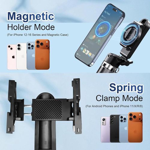 2026 New magnetic & clamp 2-in-1 mini selfie stick with 360° Rotation Portable Anti-shake Wireless Bluetooth control magnetic phone stand for selfie Video recording Vlog Compatible with most phones