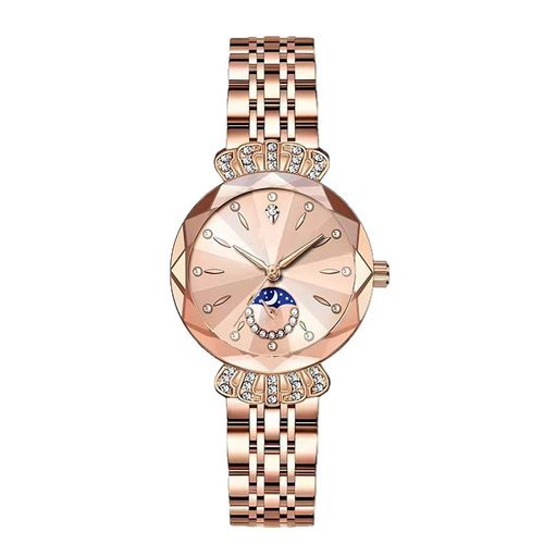 Luxurious Ladies' Jewelry Watch — Diamond-Cut Crystal, Stainless Steel Case, Water-Resistant Design, Sun, Moon, and Stars Motif. An Elegant Timepiece—The Perfect Gift for Her (Watch Box Not Included).