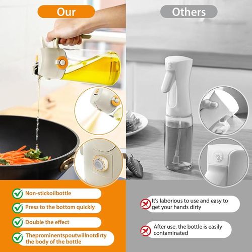 2-in-1 Olive Oil Dispenser and Sprayer for Kitchen, 16oz Premium Glass Oil Bottle for Cooking, Air Fryer, Salad, Grilling, Barbecue Utensils, Food-Grade Oil Sprayer for Precise Control, Healthy Meal Prep, Multi-Color Oil Bottle for Home Use