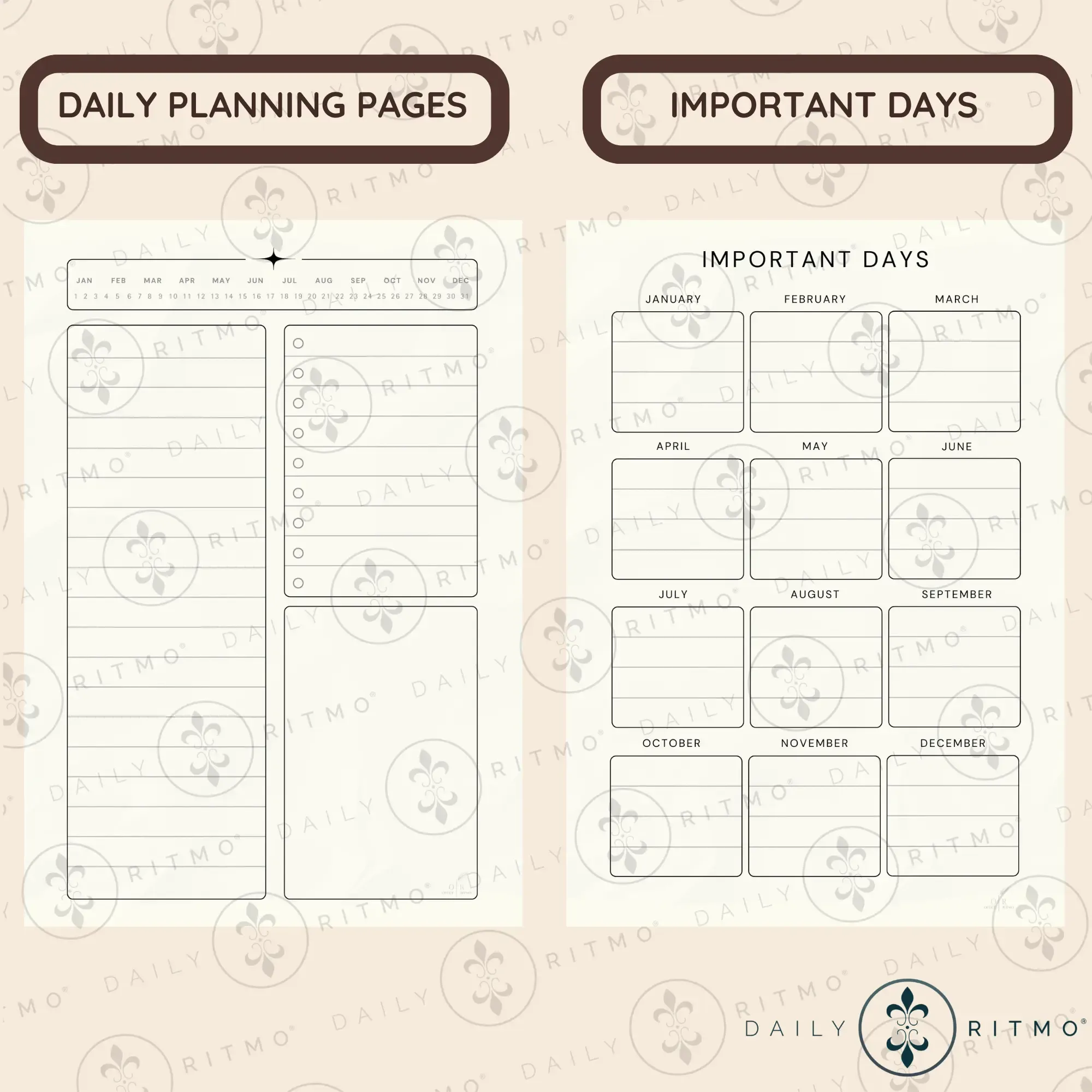 DAILY RITMO A5 Checkered Planner 6-Ring - PU Leather Binder Cover with 160 Pages of Daily To Do List
