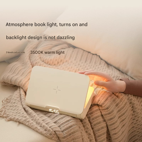 Sleep-Enhancing Multi-Functional Book Light Speaker - Bluetooth Night Light, Bedside Lamp with Light Wake-Up Alarm Clock, Wireless Phone Charger, Ideal Gift for Home Use
