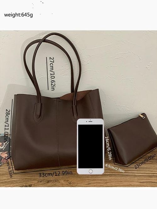 Women's Fashionable Solid Color Soft PU Leather Tote Bag, Large Capacity Shoulder Tote Bag For Daily, School & Commuting Used, Leather Tote Purses