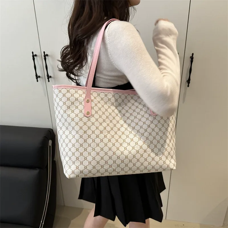 Women's Elegant Geometric Pattern Stylish Tote Bag, Fashionable Large Capacity Shoulder Bag for Women, Casual Trendy Versatile High-quality Daily Commuting Bag