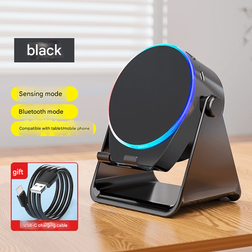 4 IN 1 Wireless Induction Audio Bluetooth Speaker, 360° Rotation Stand with LED, Universal Speaker Stands for Surround Sound&Charger,Portable Desktop Stand Gift for Home, Shower, Outdoors, Travel Smartphone