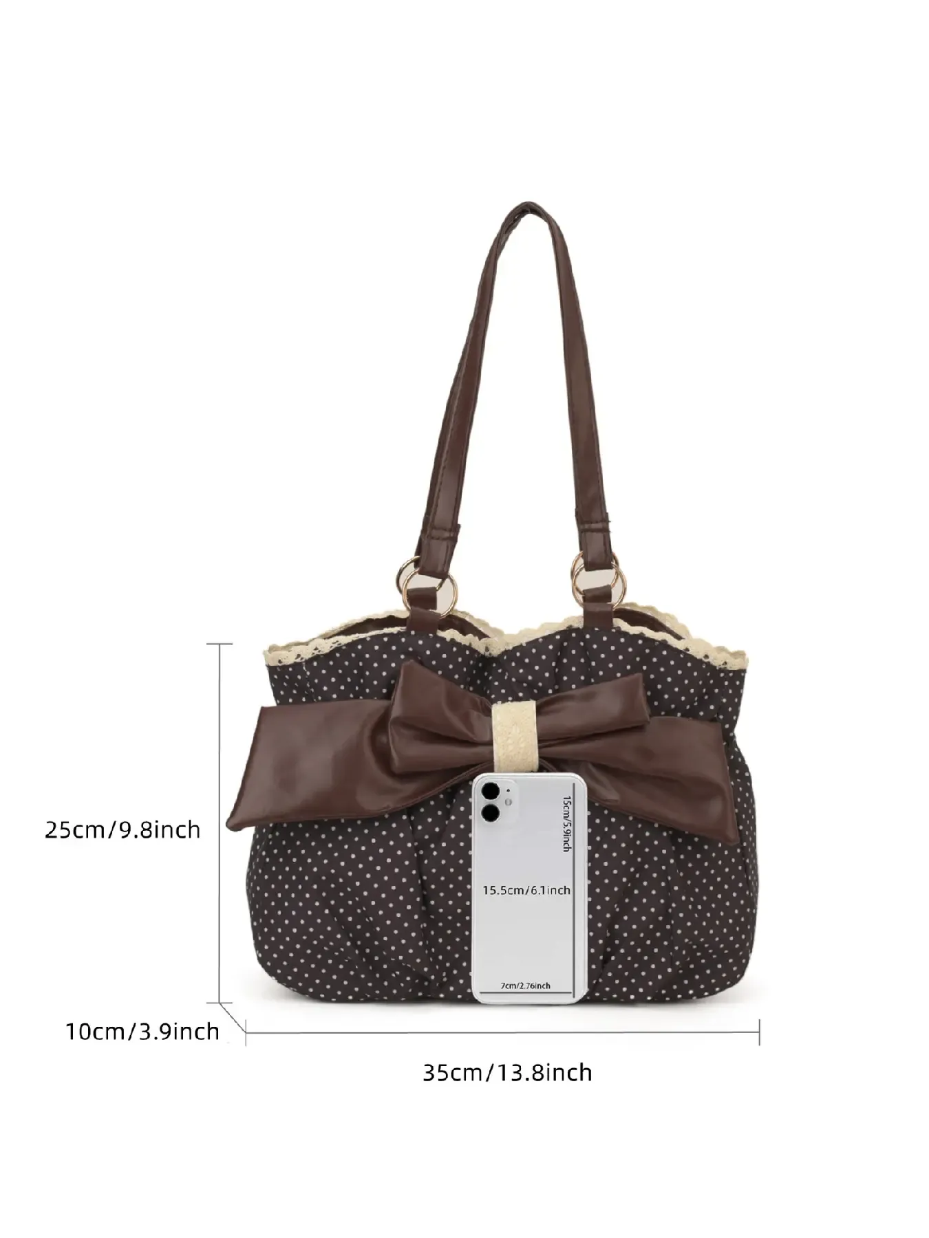Trendy Fashion Large Capacity Polka Dot Bag with Bow Decor, Fashionable Patterned Bag, Handheld Shoulder Bag, Handbag Shoulder Purse, Stylish Womens Accessory, PU Leather Bag Perfect for Daily Use