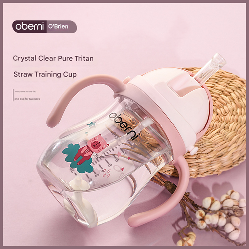 Oberni Sippy Cups, 270ml and 9oz Leakproof and No Spill Water Bottle,with Weighted Straw , Non-Slip Handle for Toddler 1-3 Years BPA-Free PP Tritan Baby Cup