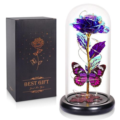 Eternal Rose Flower Led Light Up Rose in Glass Dome with Butterfly for Mom Girlfriend Boyfriend Daughter Women Teen Girl