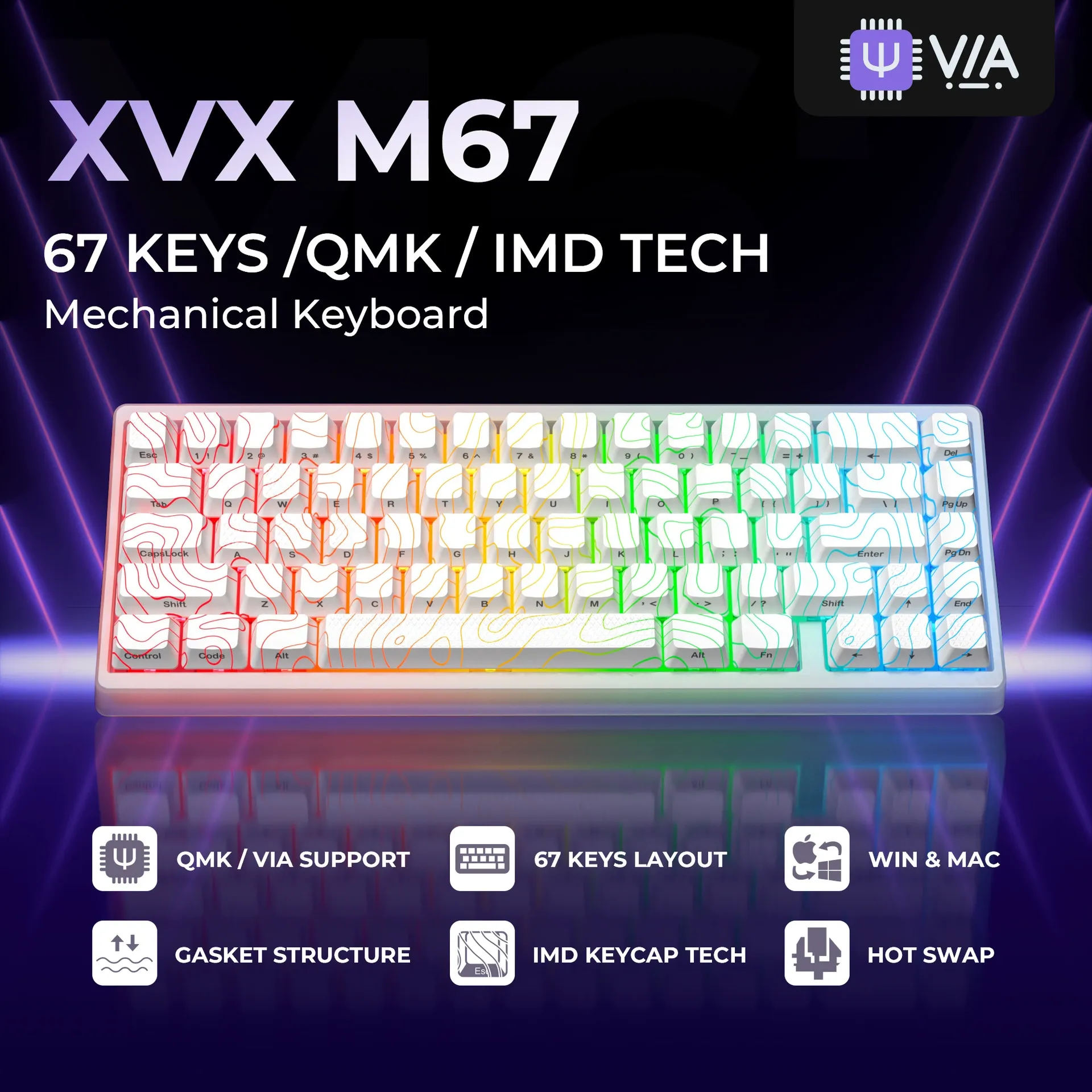 XVX M67 Light Myth Selected Wired Mechanical Keyboard - IMD Contour 2.0, 68-Key Layout, Professional Gaming Keyboard for Esports & Typing