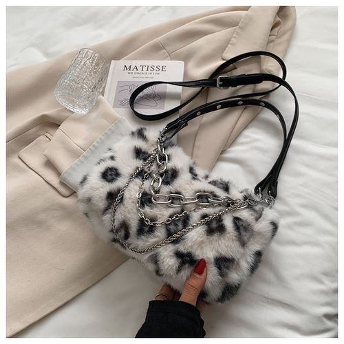 Ladies' elegant and casual plush material Boston bag, fashionable and easy to match for daily use, chain decoration shoulder bag, crossbody bag