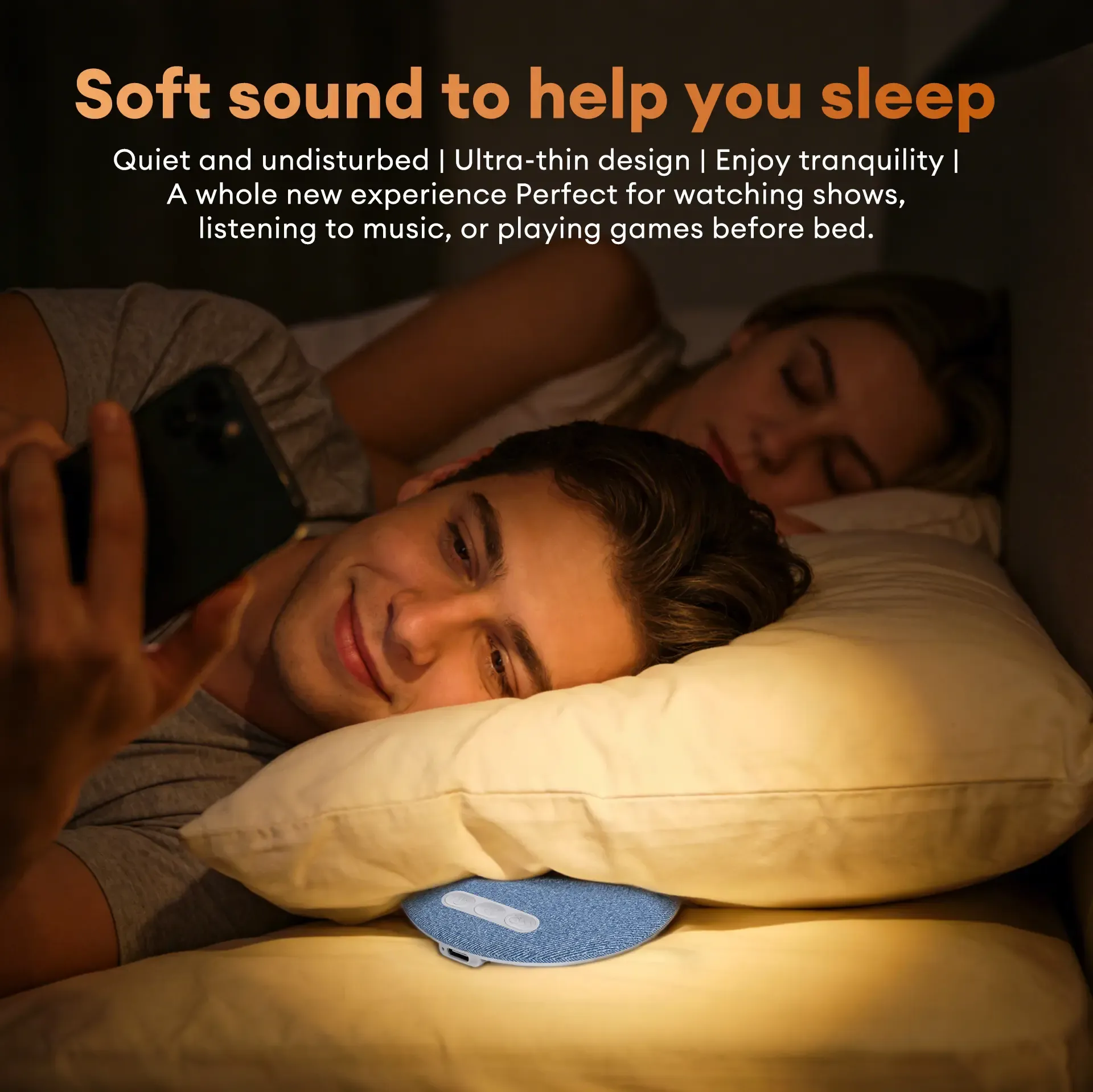S1 Ultra-Thin Bluetooth Pillow Speaker with Bluetooth 6.0, 3D White Noise, Soft Immersive Sound Field, Air Conduction Audio Design, Pillow Speaker for Bedtime Music & Audiobooks, Headphone-Free Sleep Sound, Compatible with Android & iOS Connection